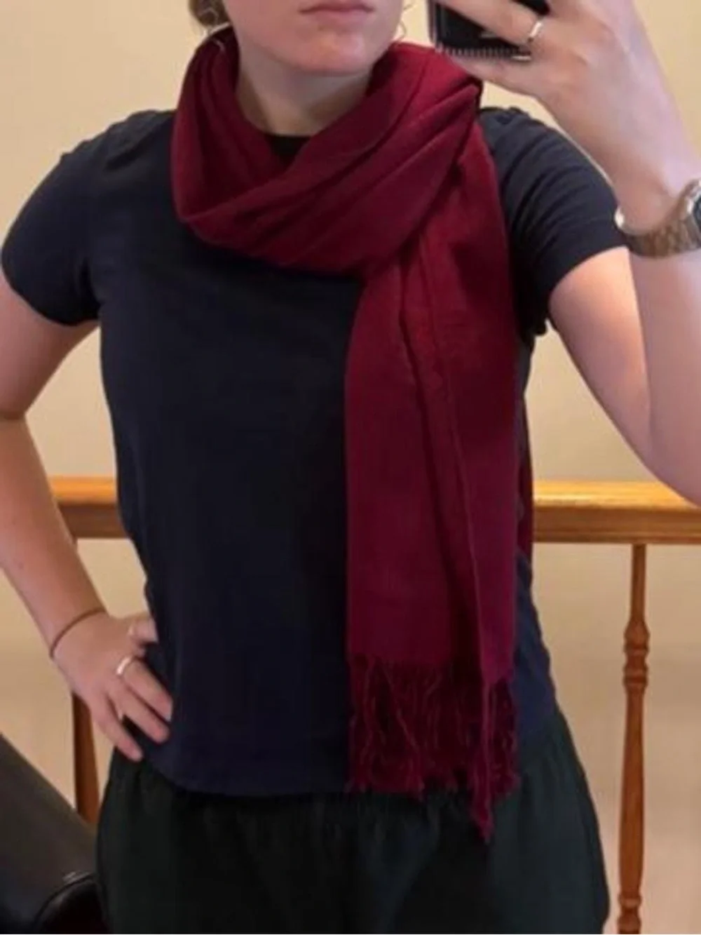 cozy red scarf with fringe